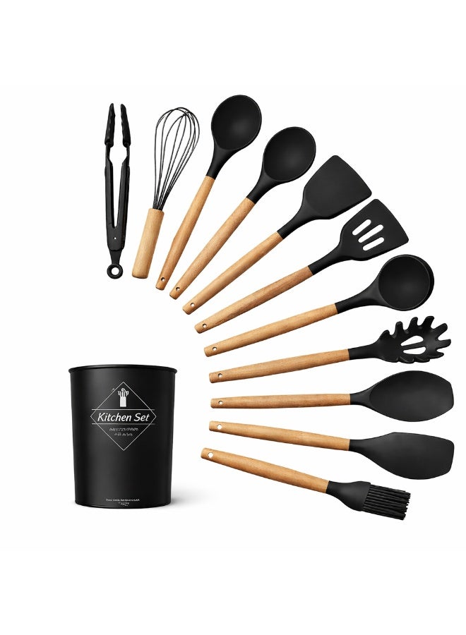12-Piece Silicone Kitchen Utensil Set  -Black - Image 1